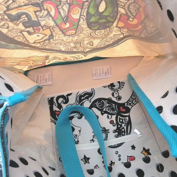 Brighton Tote Bag NWT Summer Of Love Heart Flowers Turquoise Ivory Polka Dot - Picture 3 of 4